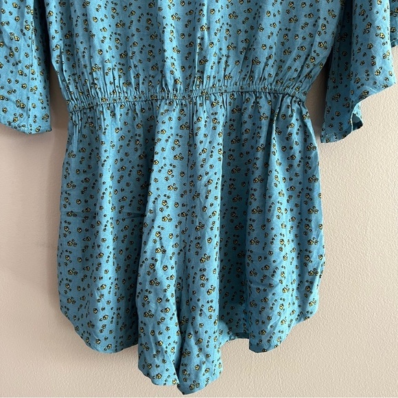Natural Life Women’s Short Sleeve Romper Floral Beachy Boho Coastal Blue Small - Picture 8 of 14